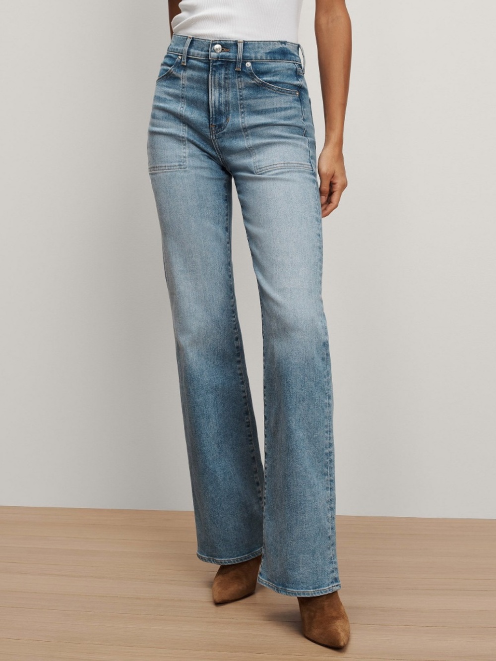 Veronica Beard Crosbie Patch Pocket Slim Wide Leg Jean Amethyst With Tags - 28